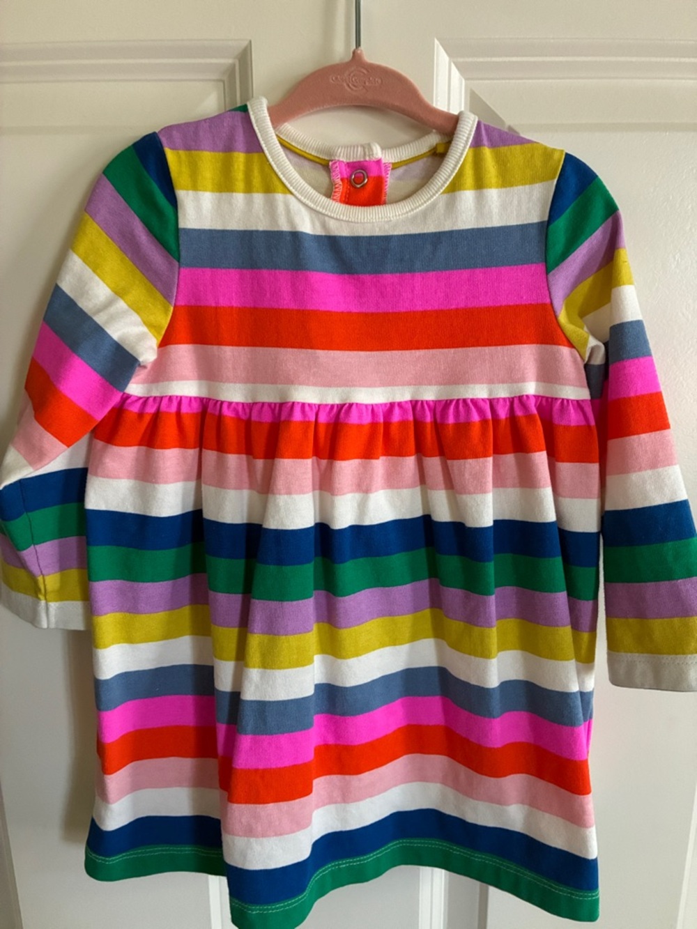 Baby Boden Multicolor Striped Long Sleeve Dress - Bright Rainbow Stripes